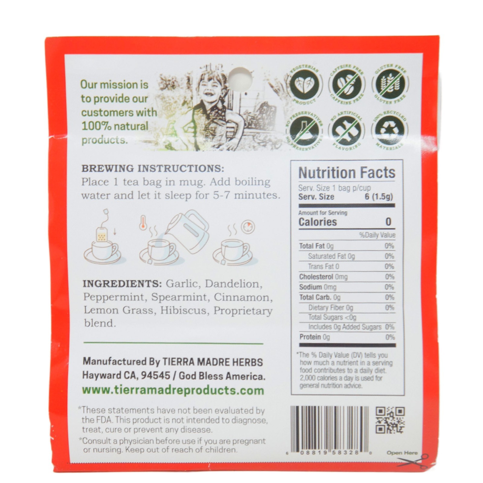 Tierra Madre Blood Pressure Tea – Precion Arterial – 1.5G (3 Pack – 18 Tea Bag)