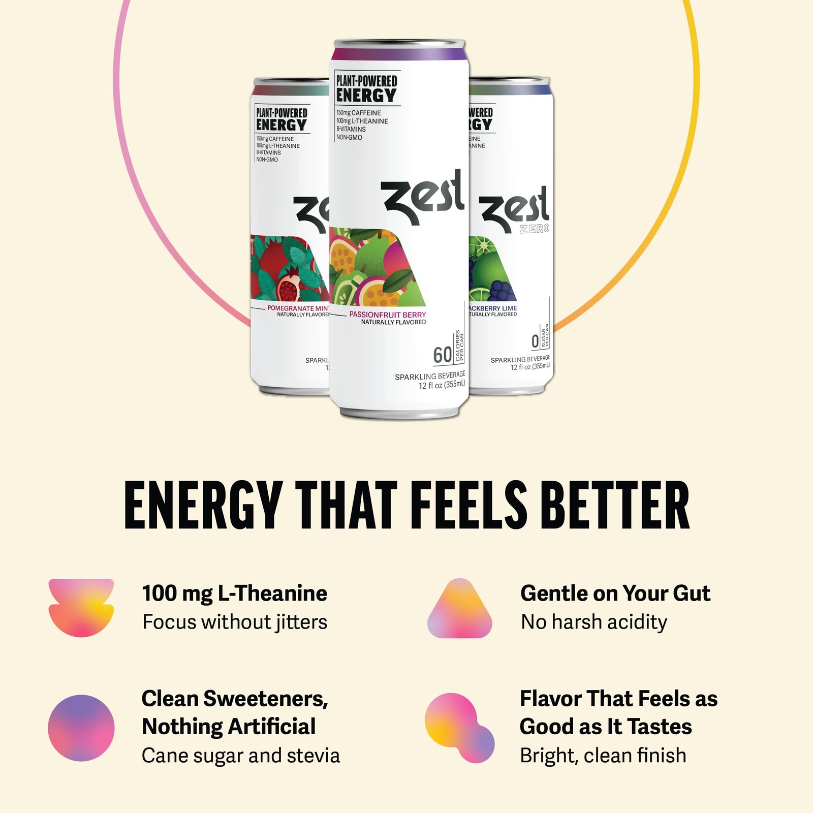 Zest Clean Energy Drinks Variety Pack – 3 Flavors – 120-150mg Caffeine + 100mg