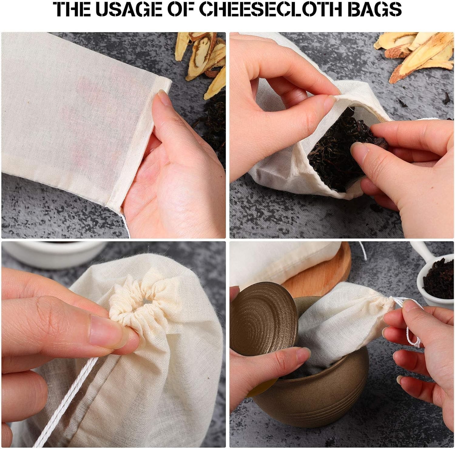 50 Pcs Cheese Cloth Tea Bags 4 x 6 Inch Straining Reusable Tea Filter Loose