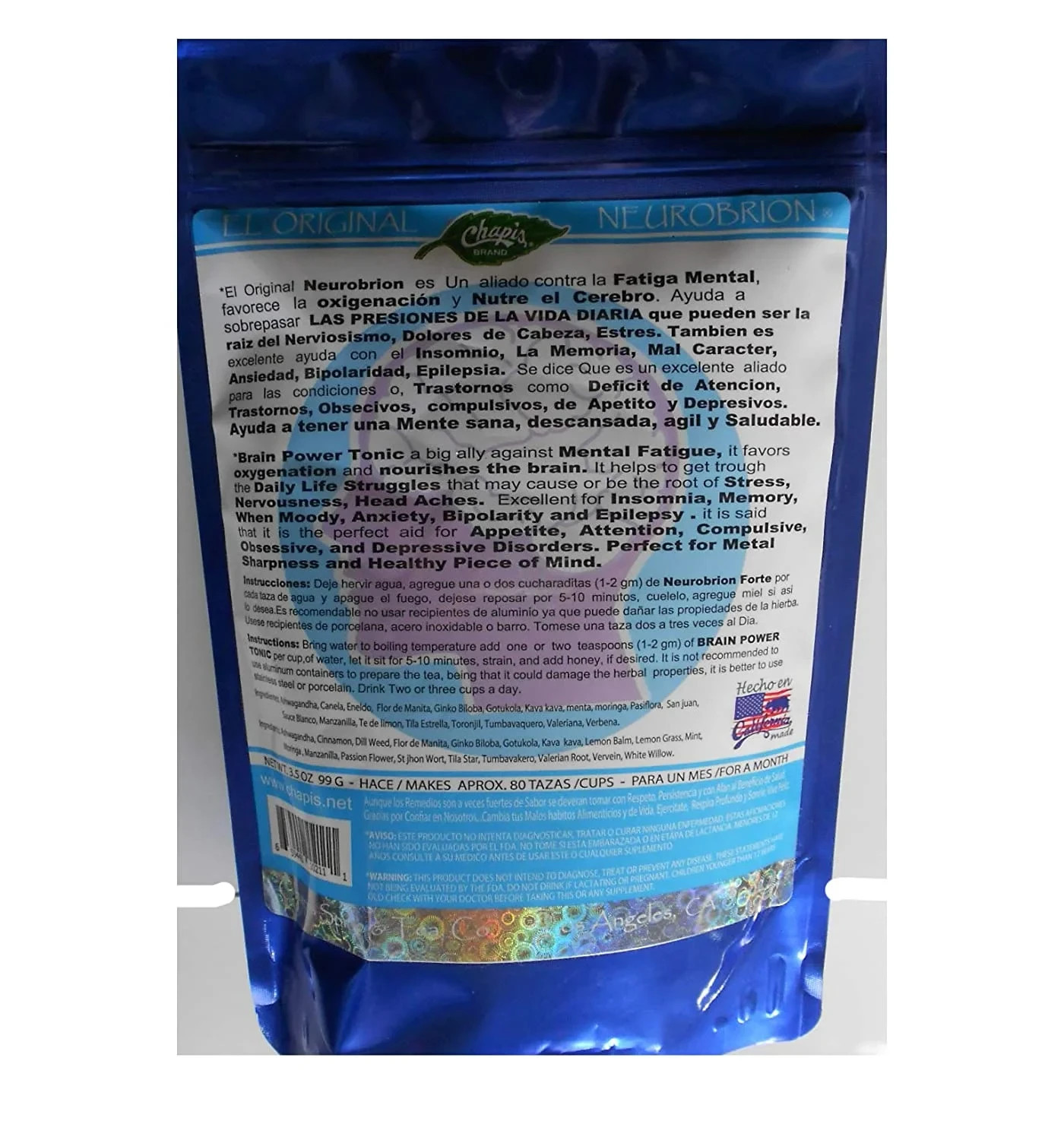Neurobrion Forte/ Brain Power Tonic. Organic Herbal Tea. Net Wt 3.5oz (99g)