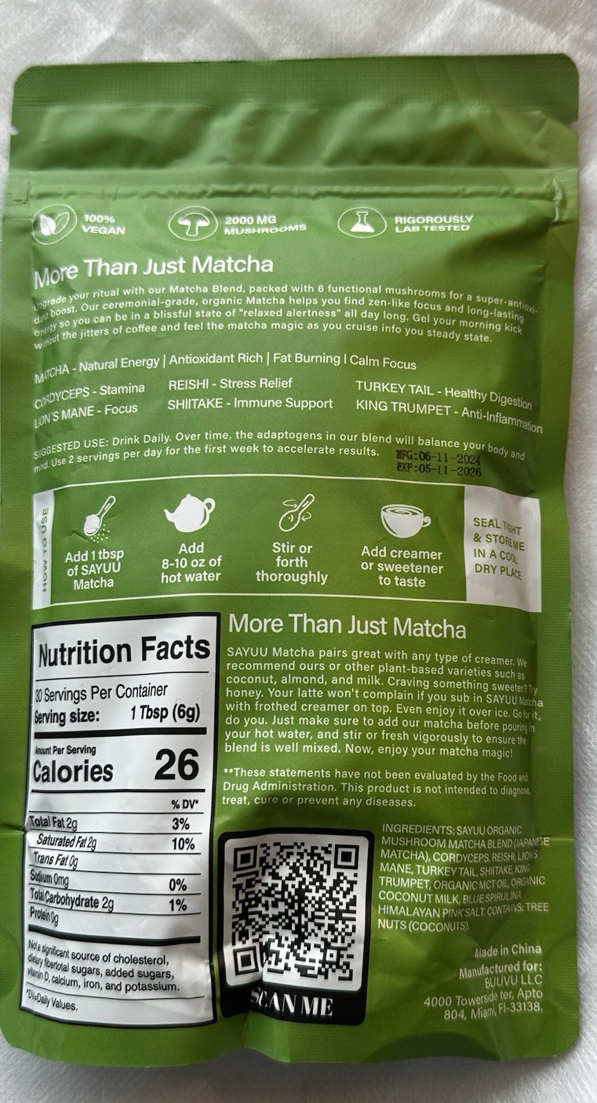 Mushroom Matcha New 30 Servings 7.85oz