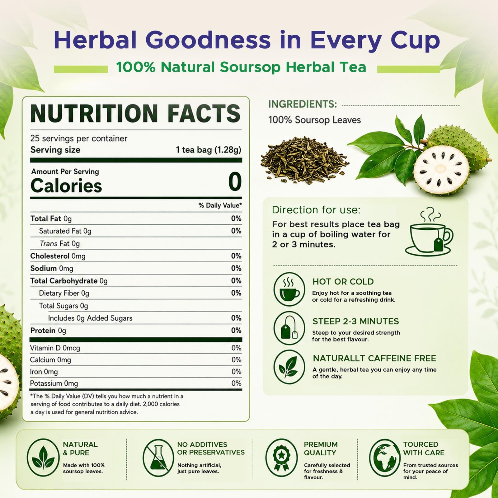 Soursop Tea Bags 25 Count | 100% Natural Soursop Leaves | Caffeine Free Sour …