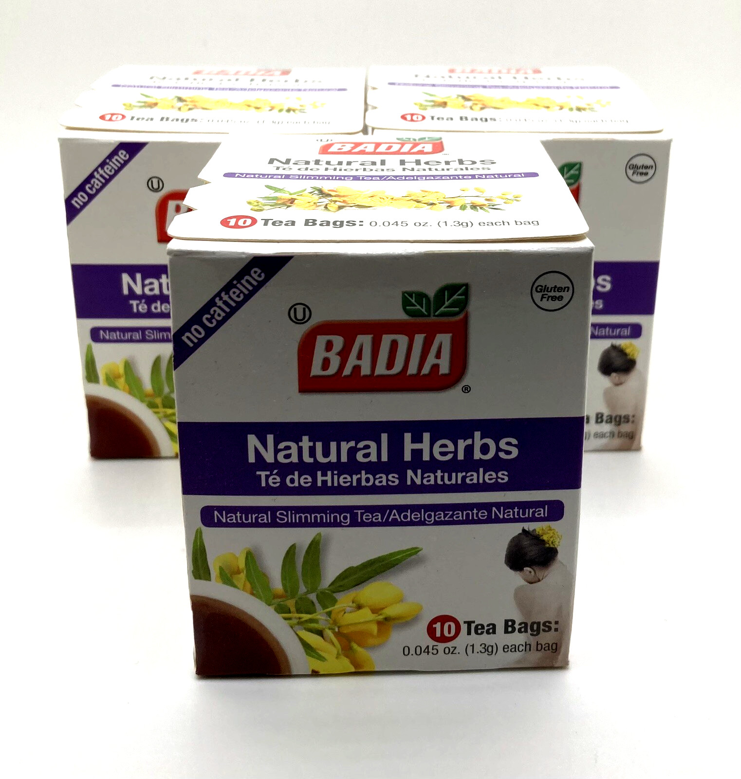 Badia Natural Herbs Tea 3-Pack – Caffeine-Free Herbal Slimming Tea, 10 Bags Each