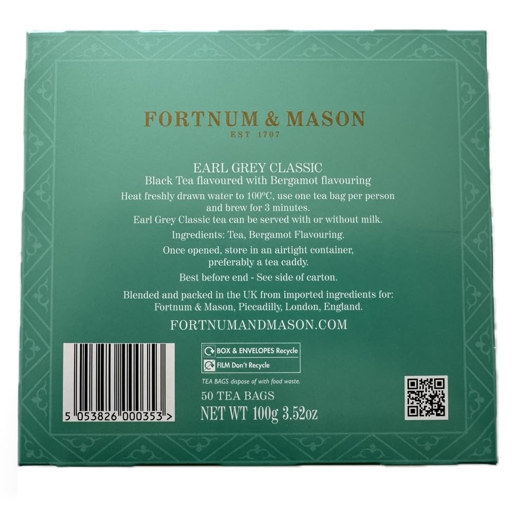 Fortnum and Mason Earl Grey Classic 50 Count Tea Bags 1 Pack
