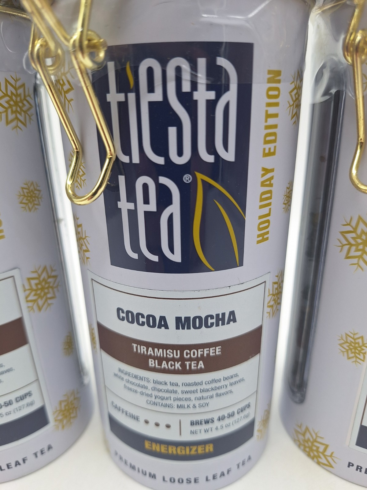 3 Cans Tiesta Tea Cocoa Mocha Tiramisu Coffee Black Tea Holiday Edition 4.5 Oz.