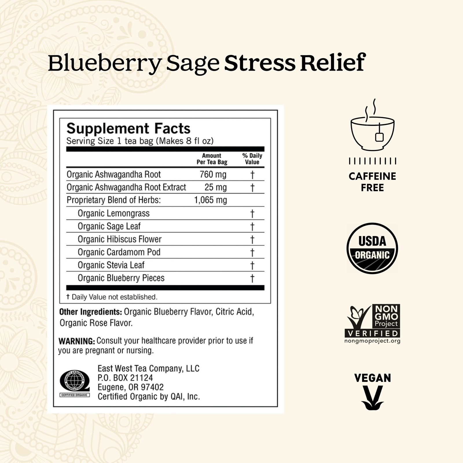 Yogi Tea – Blueberry Sage Stress Relief (4 Pack) 64 Organic Herbal Tea Bags