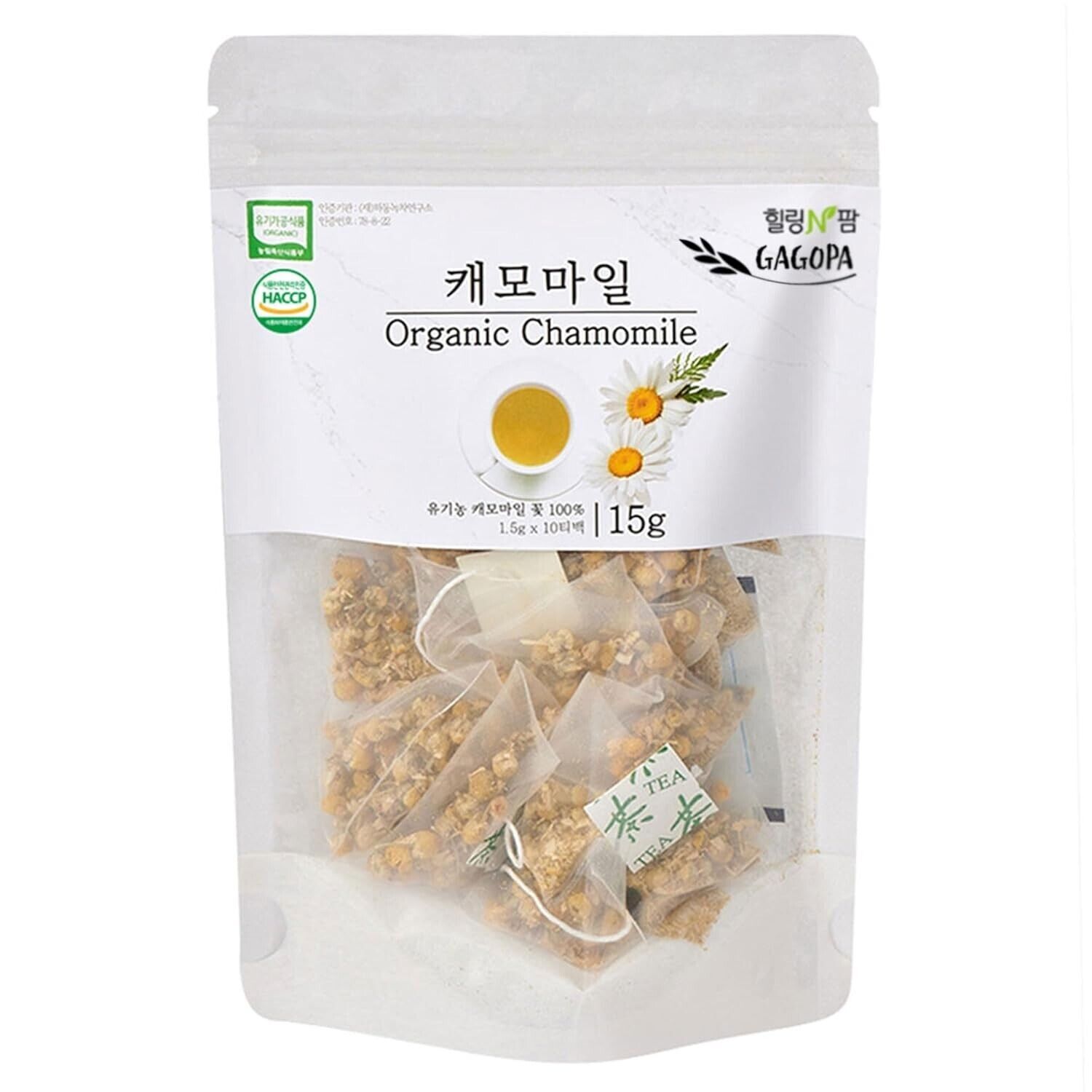 [GAGOPA] 100% Pure Organic Chamomile Herbal Tea, 1.5g x 10 Teabags(5-Pack, 50ea)