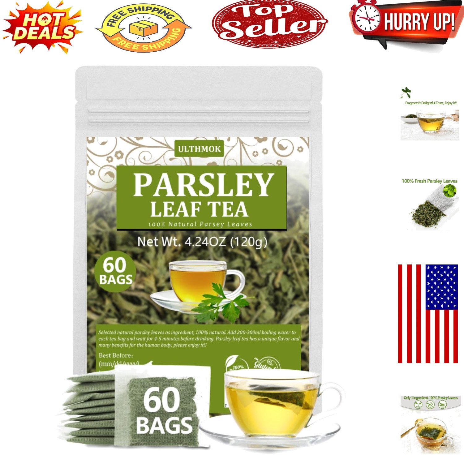 Pure Wild Parsley Tea Bags – Caffeine-Free & Natural 60-Count