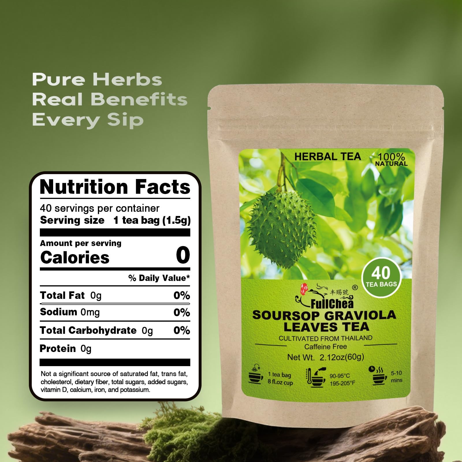 FullChea – Soursop Leaves Tea Bags, 40 Teabags – Premium 40 Count (Pack of 1)