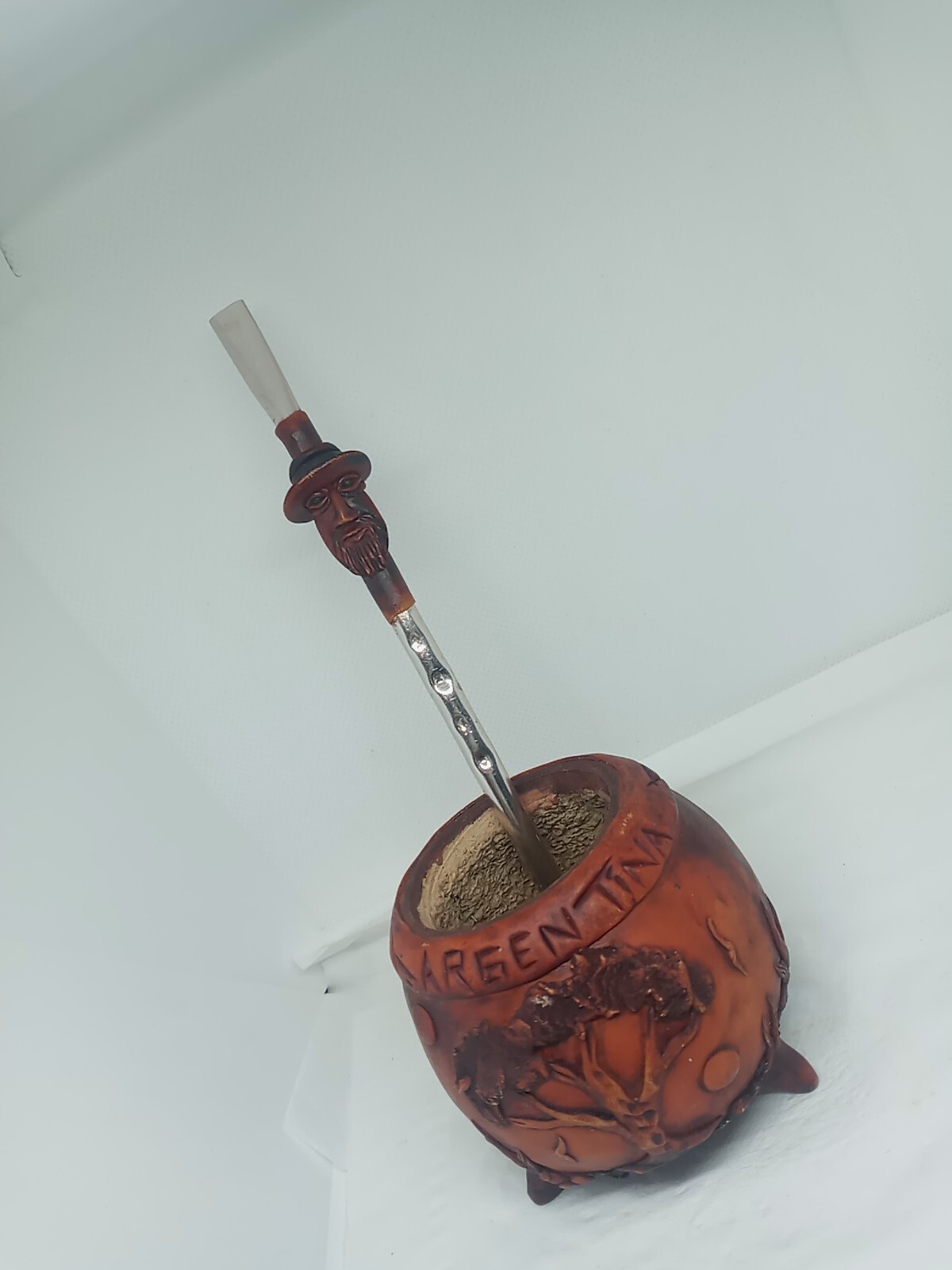 Argentina Unique Hand Made Wooden Yerba Mate Cup & Bombilla W Nature Design.