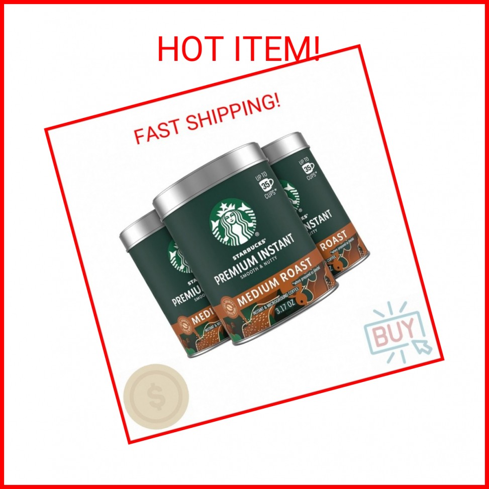 Starbucks Premium Instant Coffee, Medium Roast Coffee, Arabica Beans, Three 3.17