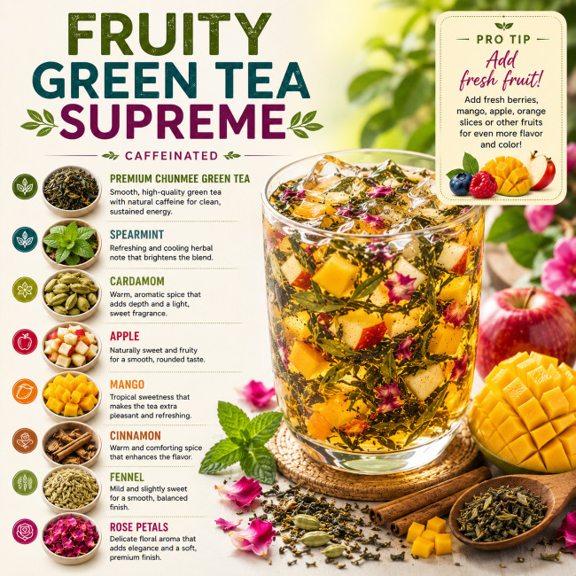 Organic FRUITY GREEN TEA SUPREME | Mango | Caffeinated | Delicious Hot or Iced