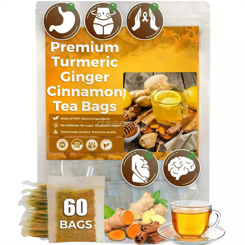 60Bags Turmeric Ginger Cinnamon Tea No Additive Support Brain Weight Sleep-Skin