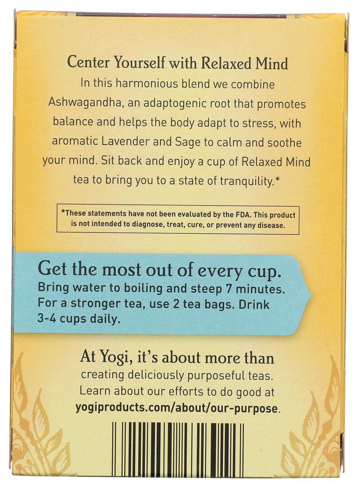 Yogi Tea Relaxed Mind Herbal Blend 16 Count Natural Relaxation Tea