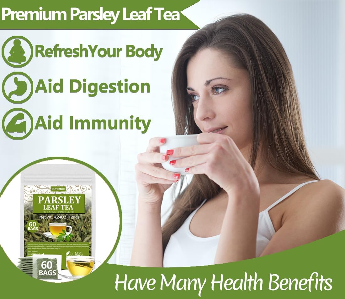 Premium 60 Parsley Tea Bags, Made with 100% Natural Parsley Leaves, Caffeine F