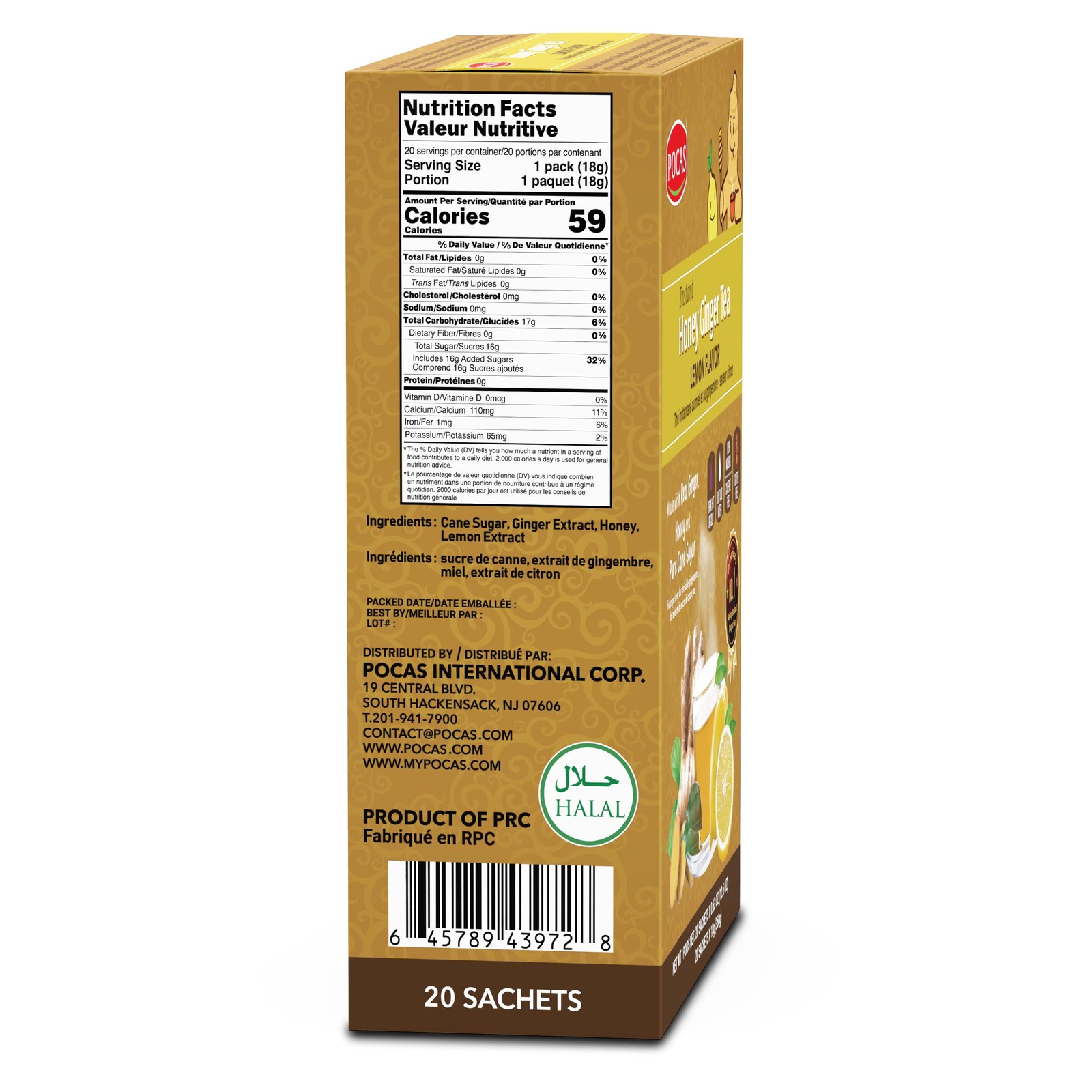 Honey Ginger Tea – Instant Tea Powder Packets with Lemon & Ginger Honey Cryst…