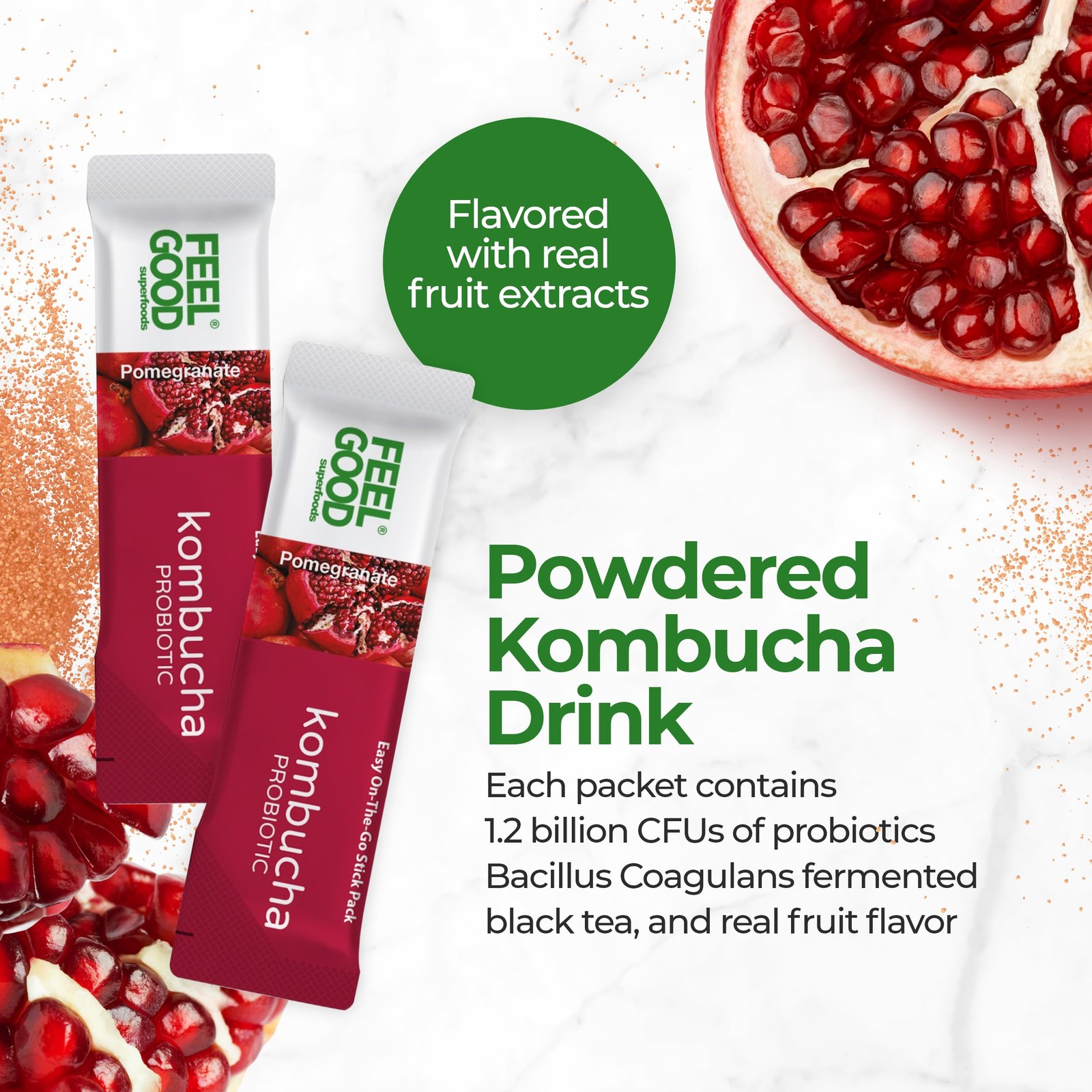 Kombucha Iced Tea Packets, Delicious Pomegranate Flavored Refreshing Instant …