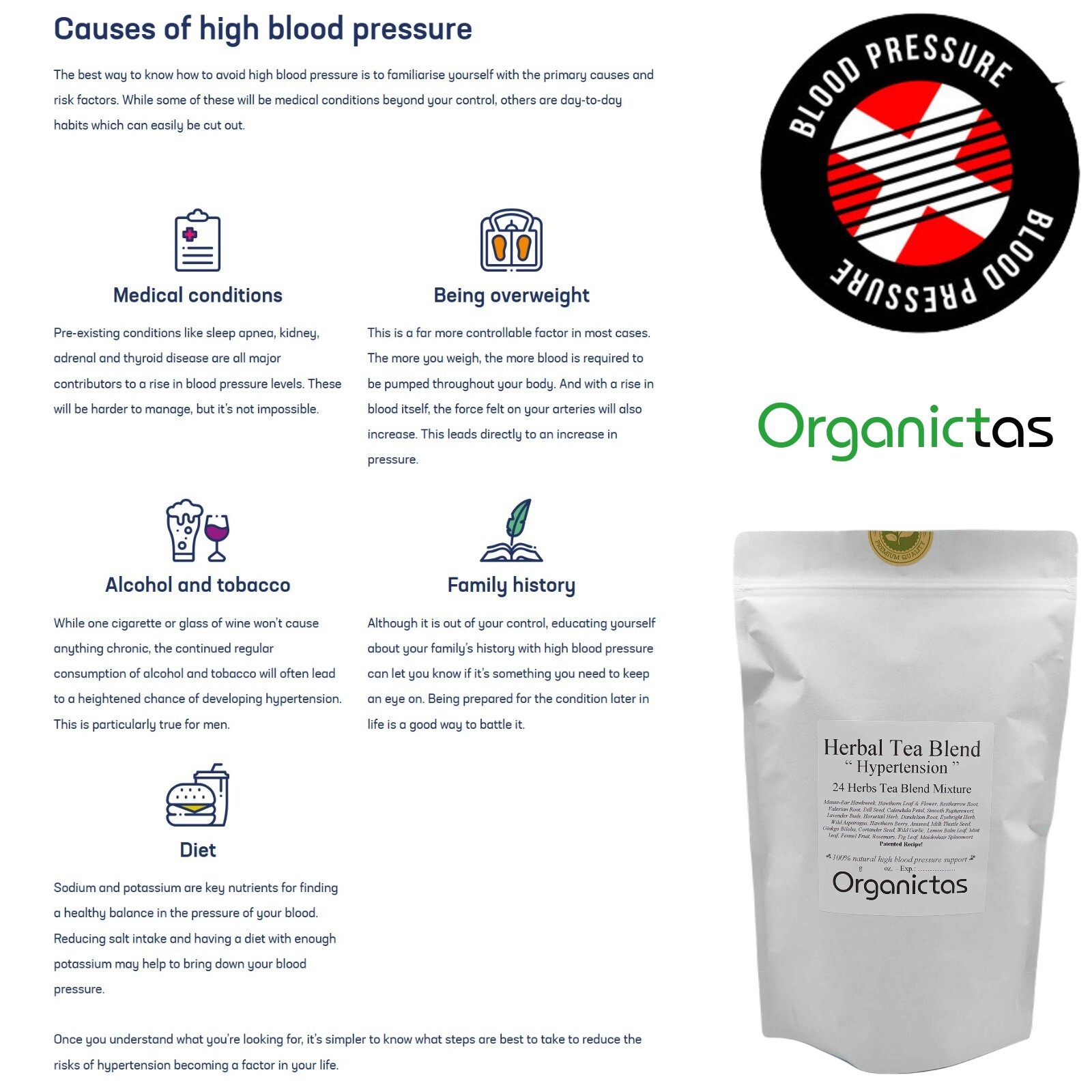Organic Tea for High Blood Pressure – 24 Herbs Blend to lower BP naturally 100g