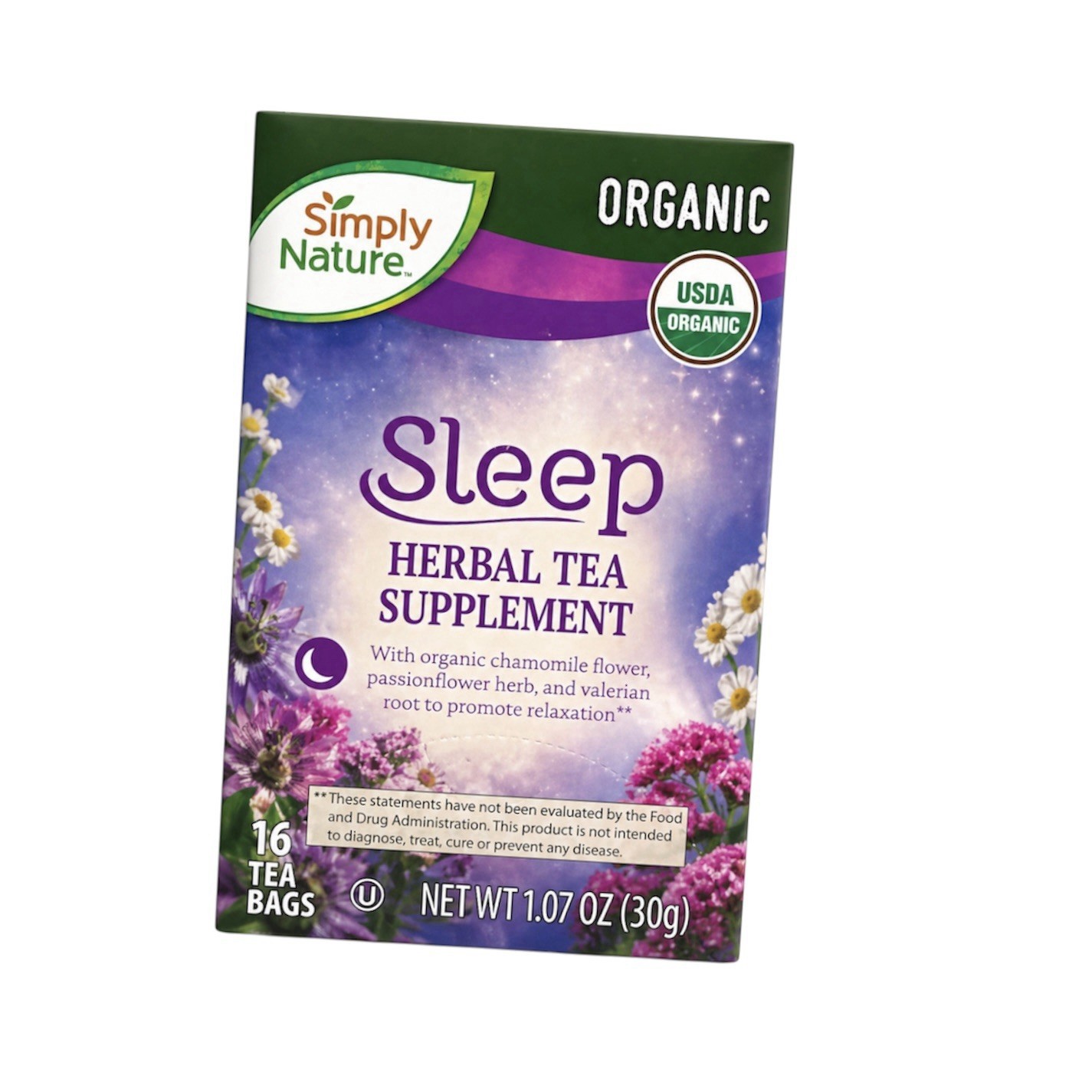 Organic Sleep Tea Chamomile Valerian Root Herbal Blend Nighttime Relaxation 16Ct