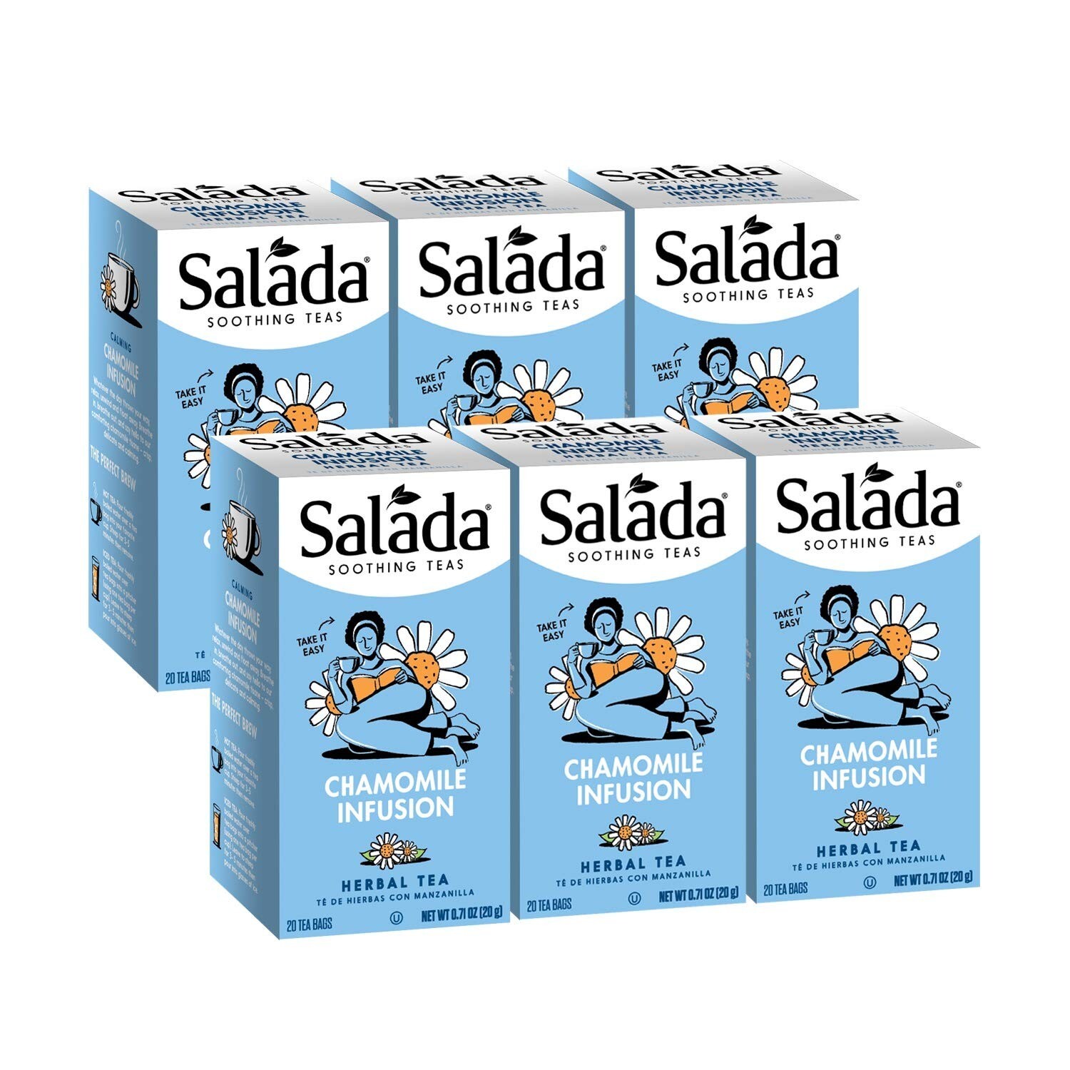 Salada Soothing Teas – Chamomille Herbal Tea – (20) Bags Per Box (Pack of 6)