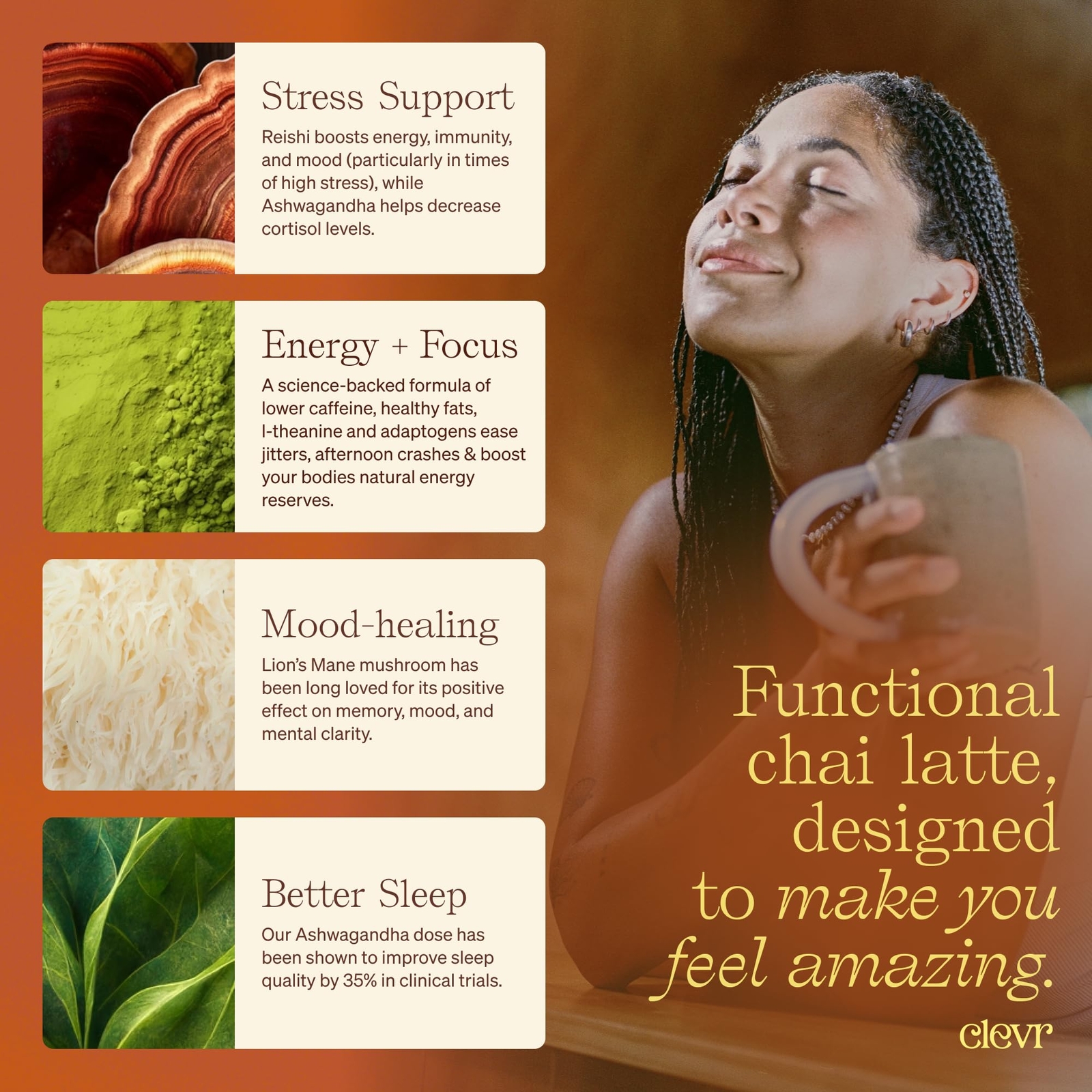 Clevr Blends Chai Tea Latte Instant Tea Superfood Powder Blend with Oat Milk …