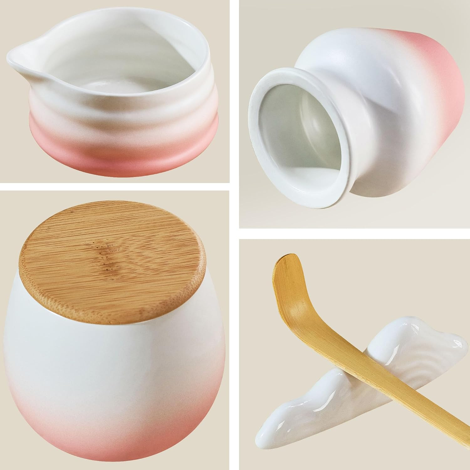 Matcha Whisk Set with Tea Caddy, Pink 8 Pcs Matcha Kit Includes Bowl