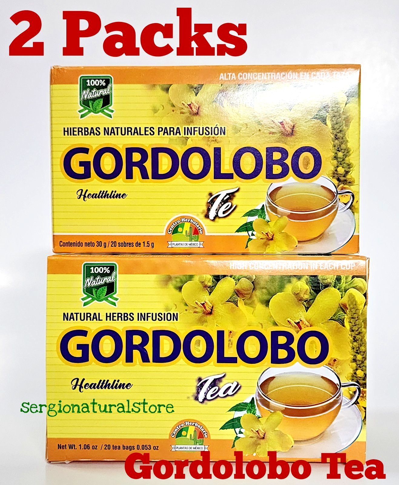 2 Packs Te de Gordolobo 40 Tea Bags Mullein Tea Natural Mullein Flower Gordolobo