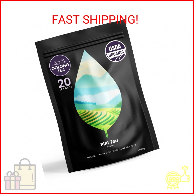 PiPi Tea Organic Oolong Tea Bags – Whole Leaf, 20 Bags (4g Each) – Cortisol & Ca