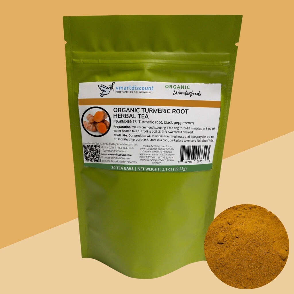 Organic Turmeric Root Herbal Tea 30 Tea Bags – All Natural Joint Support