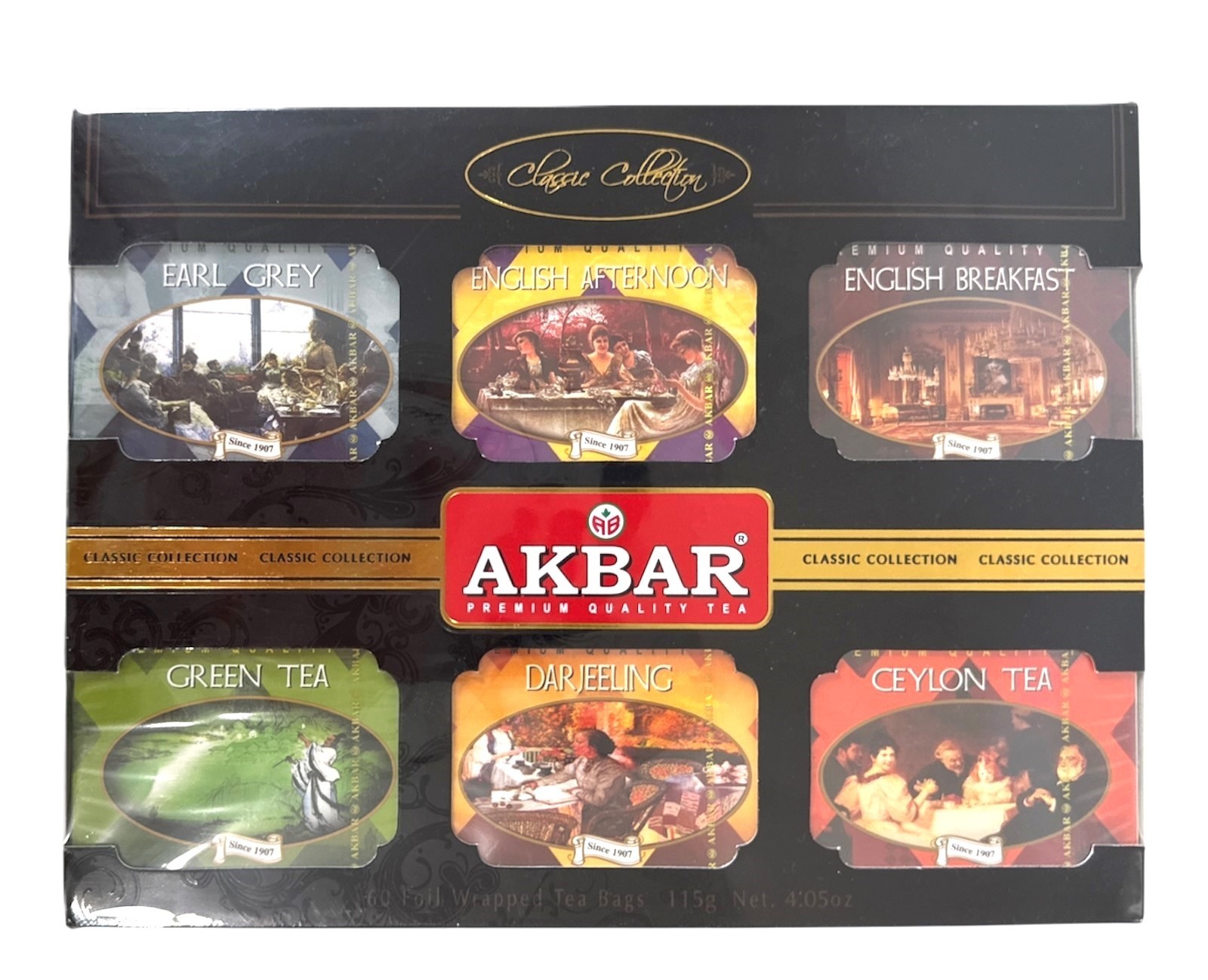 Akbar Classic Collection 60 Foil Tea Bags 115g – 5 Ceylon Tea Varieties Gift Box