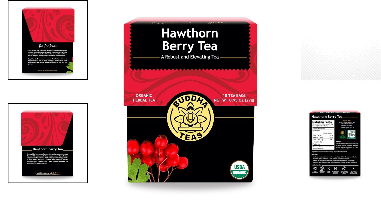 Caffeine-Free Organic Hawthorn Berry Tea – 18 Bleach-Free Bags for Digestion