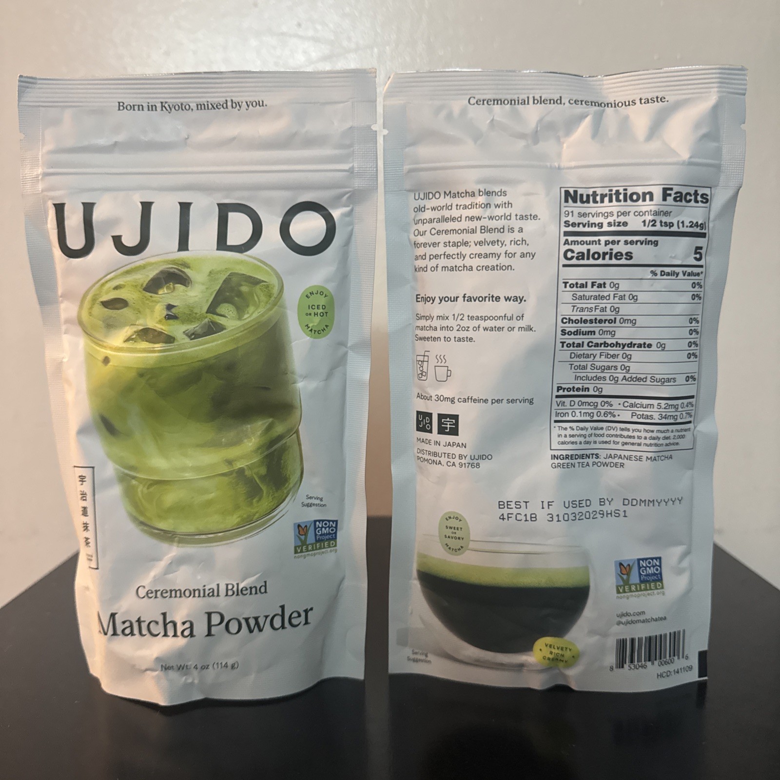 Ujido Ceremonial Blend Matcha Green Tea Powder 4 oz each. (2 Bags)