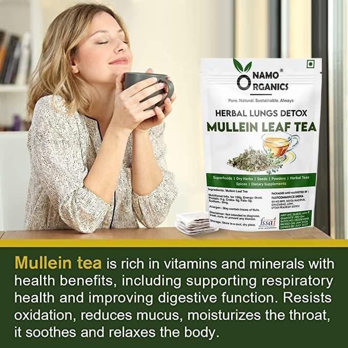 Namo Organics Mullein Tea For Lungs Detox 100gm Antioxidant Rich Immunity