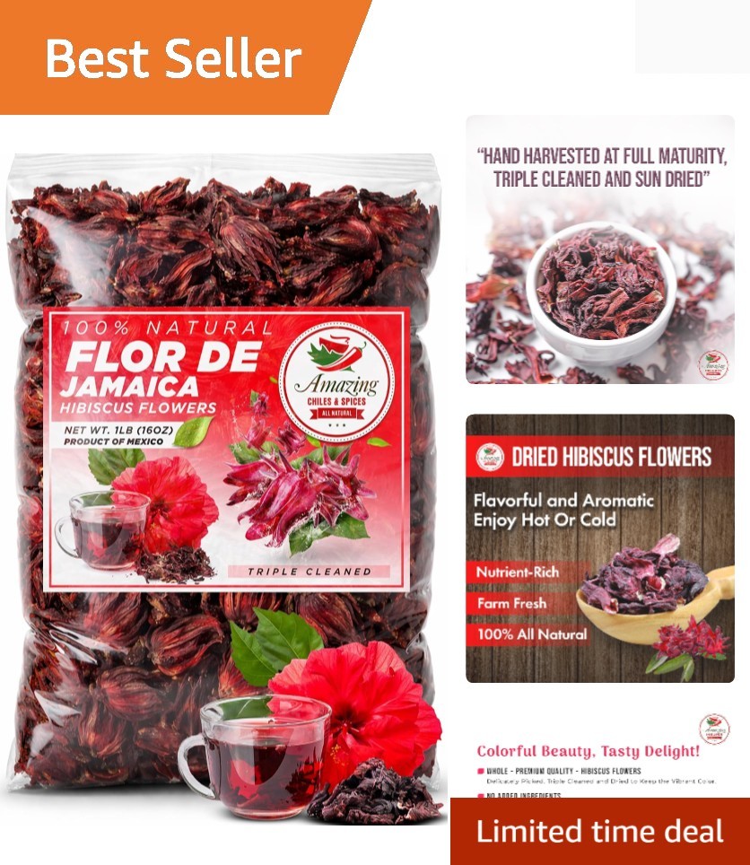 Hibiscus Flowers 1lb 16oz – All Natural, Triple Cleaned – Whole Soft Flowers …
