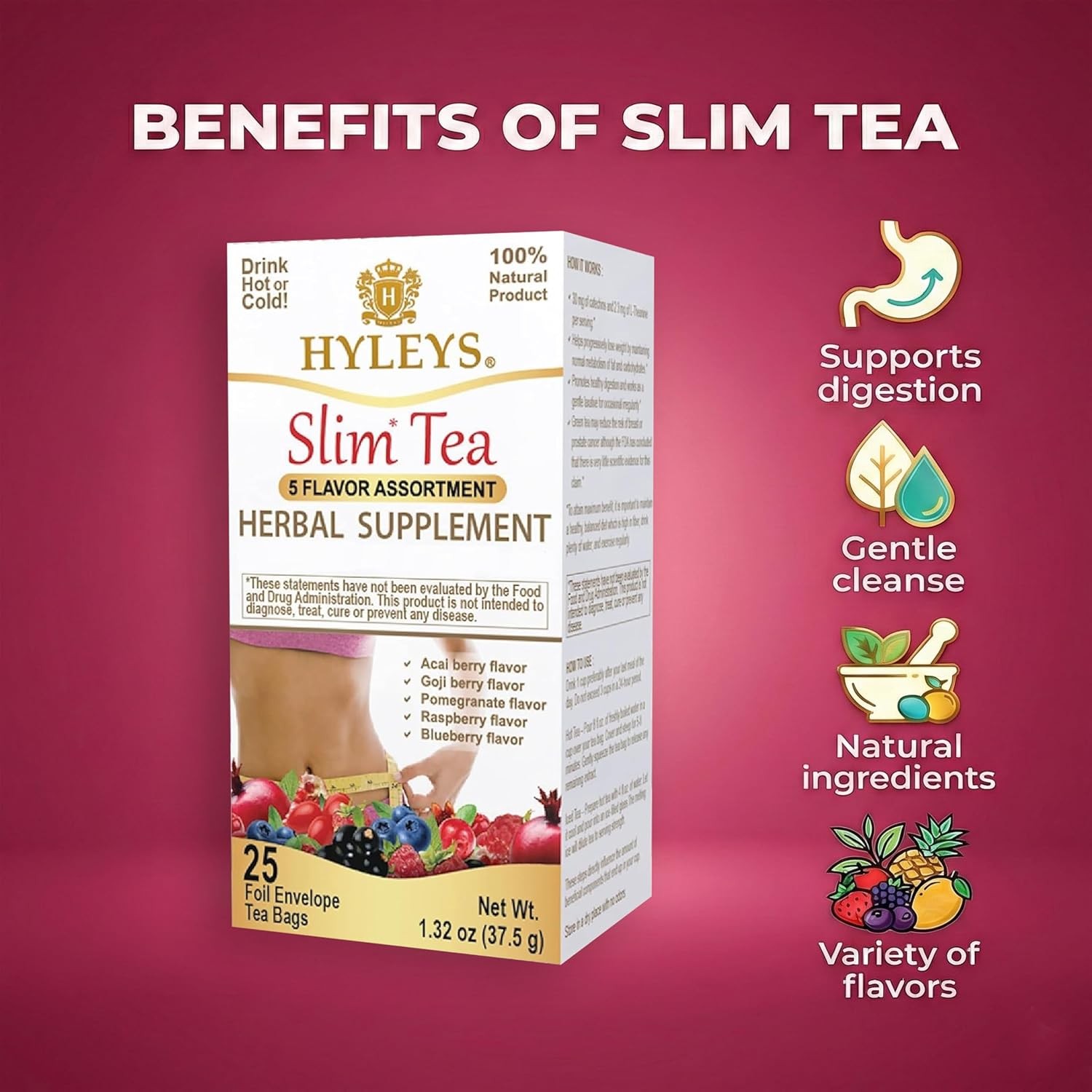HYLEYS Slim Tea 5 Flavor Assortment – Weight Loss Herbal Supplement Cleanse and