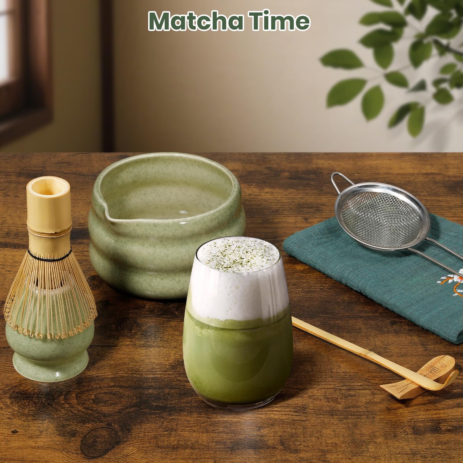 Matcha Whisk Set 7pcs, Japanese Macha Making Kit – 17oz Bowl with Spout, Whis…