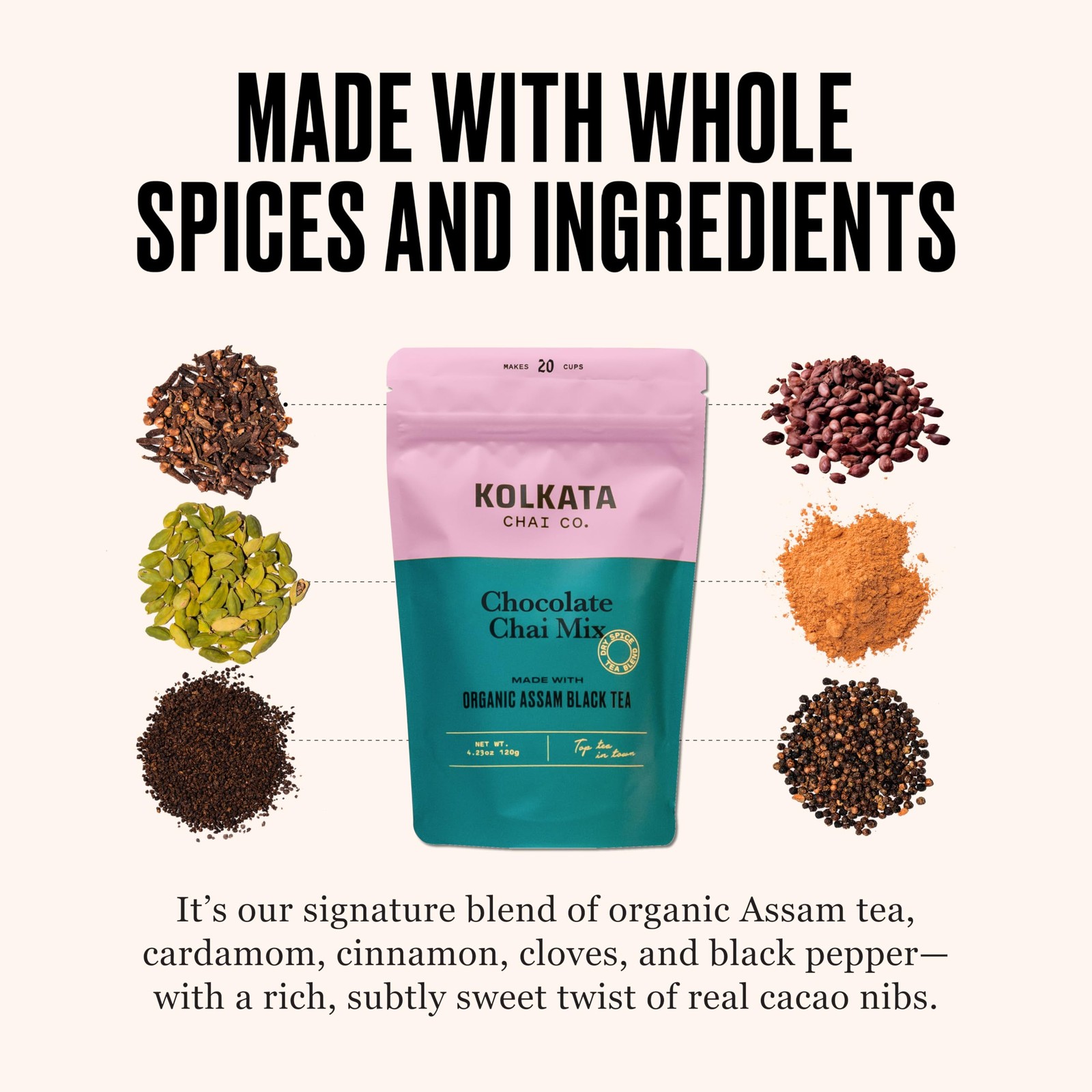 Kolkata Chai Chocolate Chai mix, 100% Organic Black Tea, Makes 20 cups, Premi…