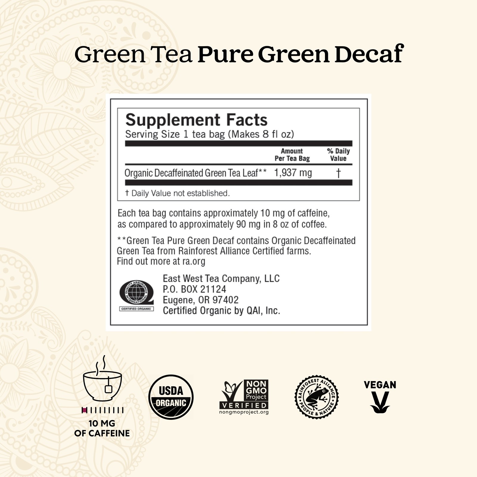 Yogi Tea – Green Tea Pure Green Decaf – Supports Vitality – 6 Pack, 96 Tea Bags