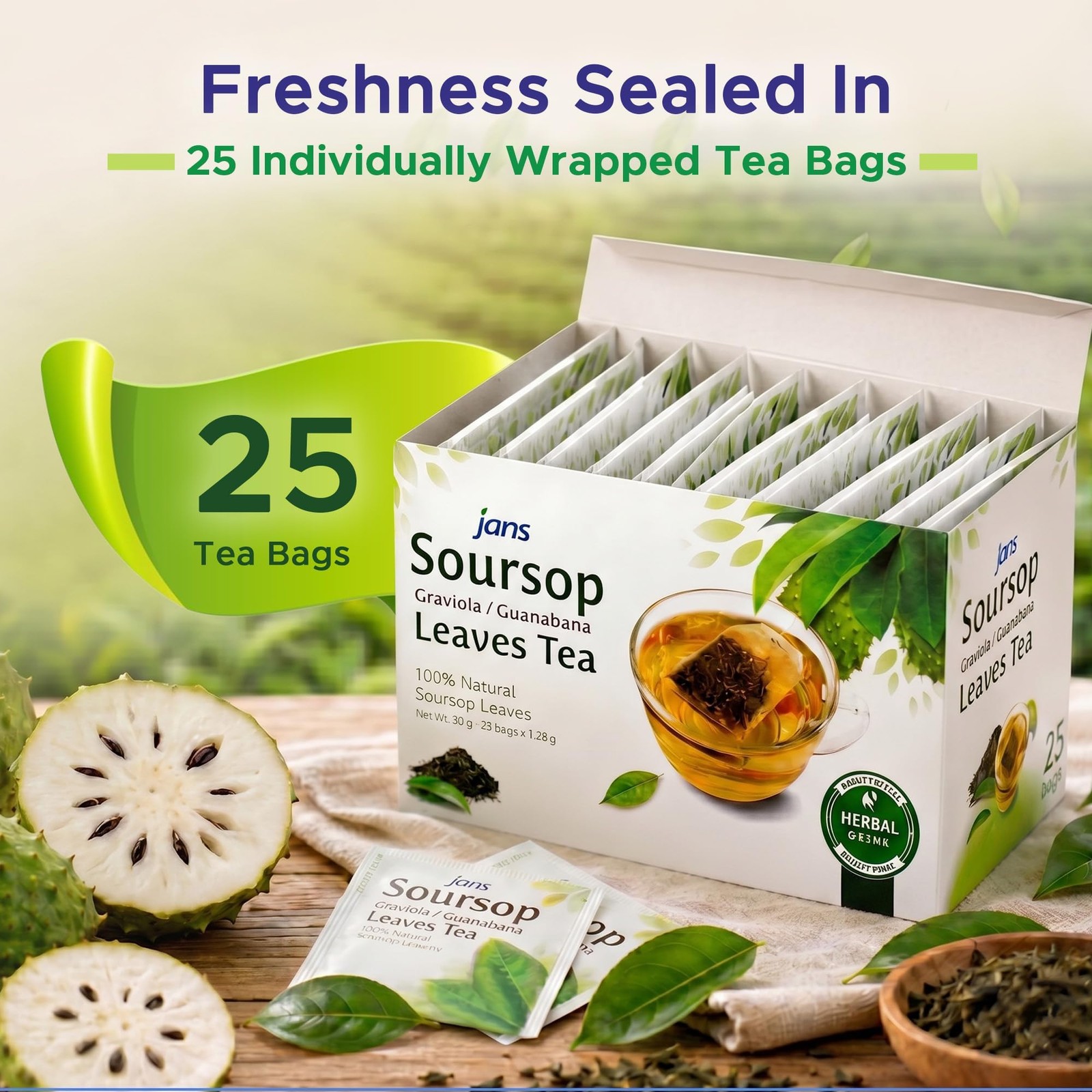 Soursop Tea Bags 25 Count | 100% Natural Soursop Leaves | Caffeine Free Sour …