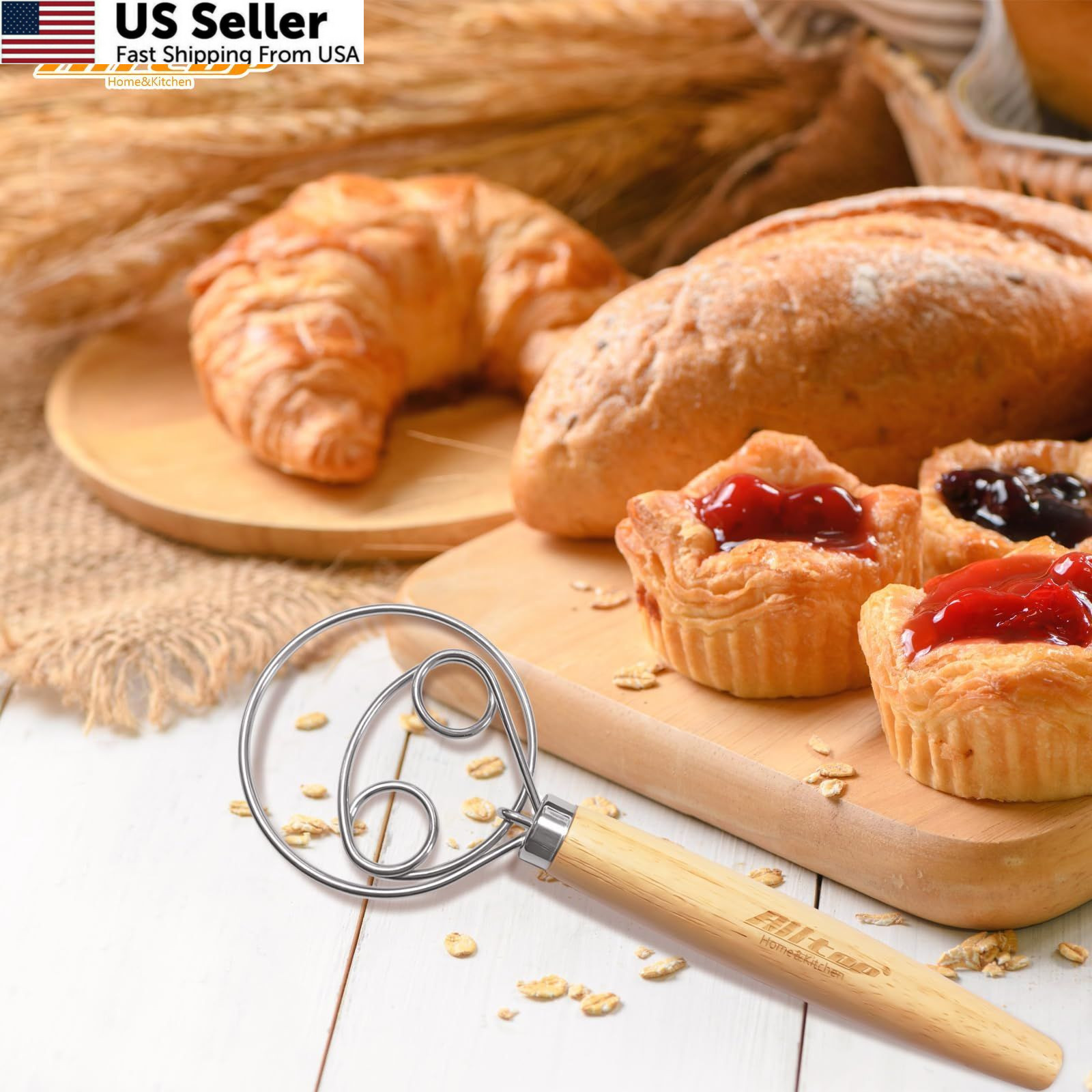 ALLTOP Stainless Steel Danish Dough Whisk Dutch Mixer Sourdough Bread Making Too