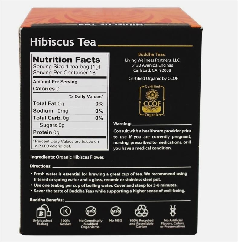 Buddha Teas 100% Organic Herbal Hibiscus Tea, 18 Tea Bags 3/2029