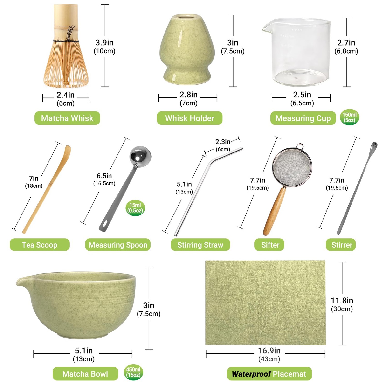 Matcha Whisk Set, Matcha Kit 10-Pcs, Bamboo Whisk and Ceramic Bowl，Measuring …