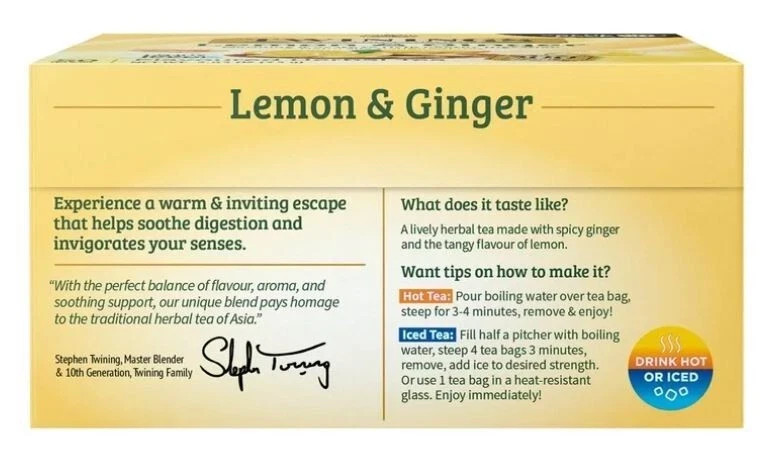 Twinings Lemon & Ginger Herbal Tea Bags, Caffeine Free, 50 Count Box
