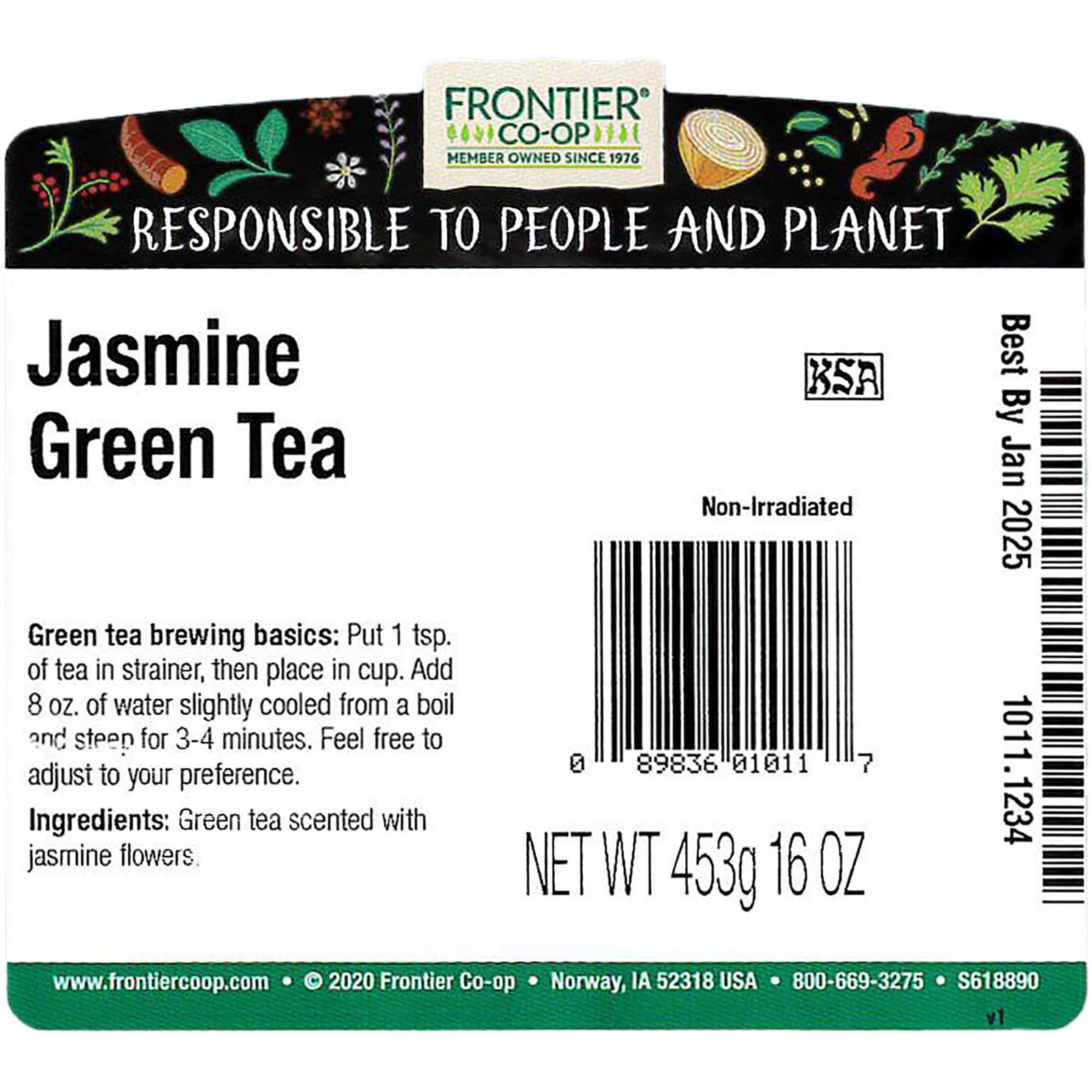 Frontier Co-op Jasmine Green Tea 1lb 1 Pound (Pack of 1), No Color