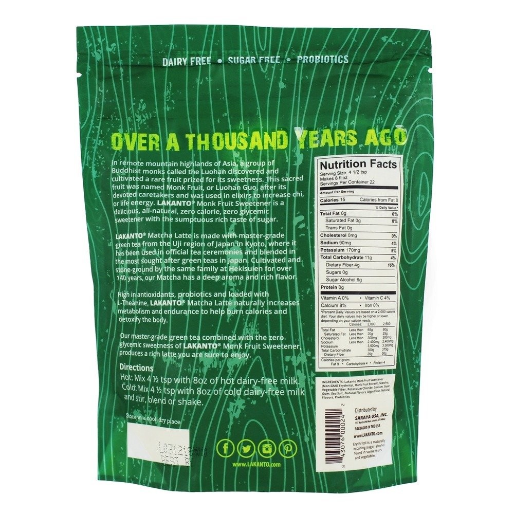 Lakanto, Sugar-Free Matcha Latte Drink Mix , 10 Oz