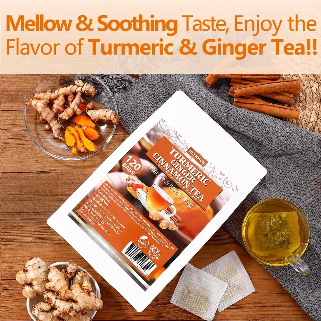 120 Turmeric, Ginger, Cinnamon Blend Tea Bags, 100% Natural & No Additives &…