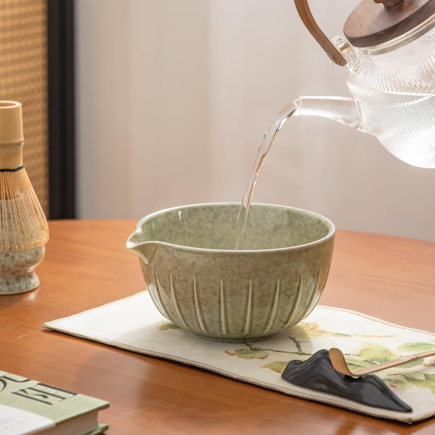 Matcha Whisk Set – 7PCS Matcha Kit ，Matcha Bowl with Spout, Bamboo Whisk