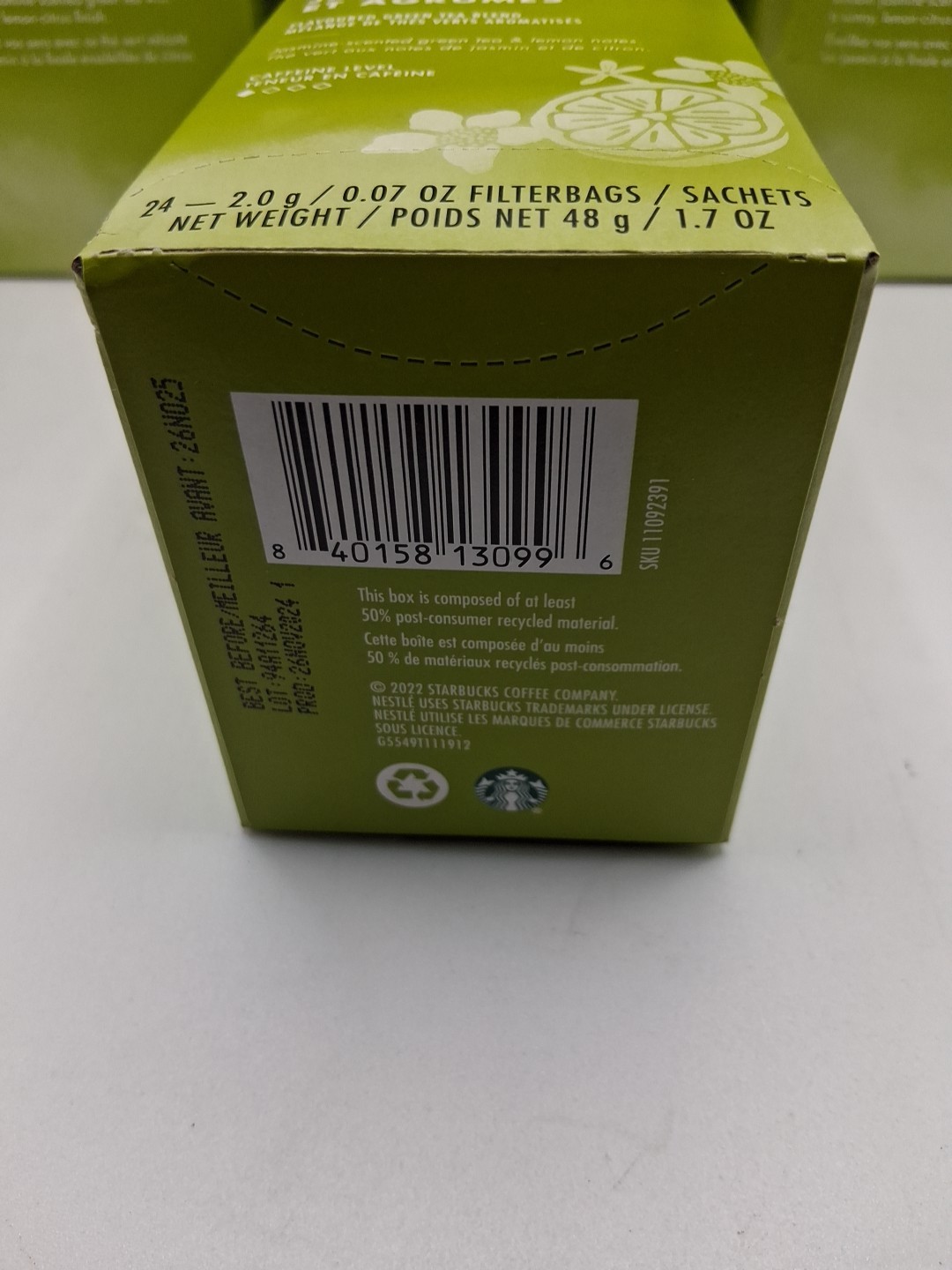 6x Teavana Jasmine Citrus Green Tea 24ct. Filterbags Best Before:11/26/25
