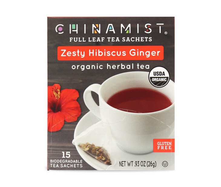 China Mist Zesty Hibiscus Ginger Organic Herbal Tea, 15 count box
