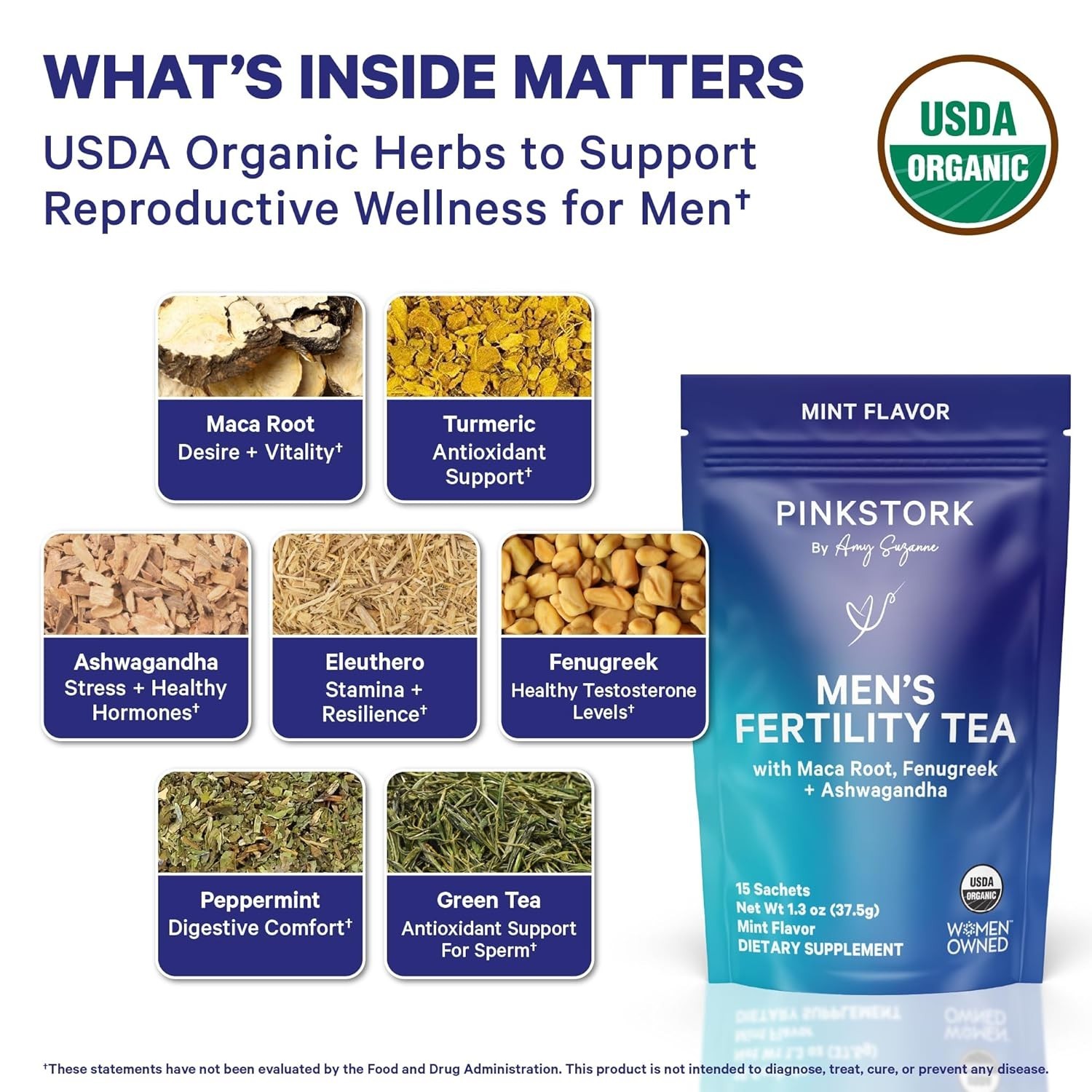 BlueStork Men’s Organic Fertility Tea – 15 Sachets for Male Reproductive Health